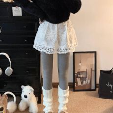 批发已出货 法式叠穿遮胯屁帘早春打底裙女高腰纯欲蕾丝花边a字短裙