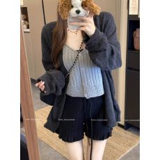 批发已出货 法式木耳边麻花针织休闲裤女秋冬宽松显瘦高腰短裤