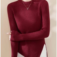 批发已出货 黑色打底衫女内搭新款圆领<b class='q'>不规则</b>开叉修身显瘦毛衣针织衫