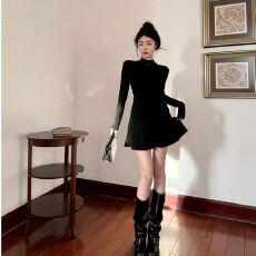 批发已出货 半高领收腰<b class='q'>连衣裙</b>女显身材包臀小妈鱼尾裙打底内搭裙子