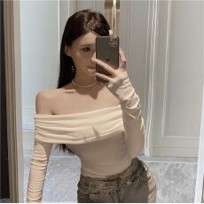 批发已出货 法式一字肩上衣洋气<b class='q'>打底衫</b>修身露肩甜辣<b class='q'>打底衫</b>