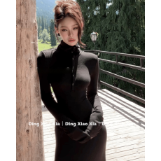 批发已出货 红色<b class='q'>长袖</b><b class='q'>连衣裙</b>女新年战袍修身收腰显身材气质长裙子