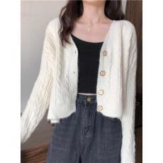 批发已出货 日系复古粉色毛衣开衫外套女外穿慵懒风针织长袖短款上衣