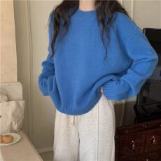 批发已出货 韩版慵懒风复古圆领宽松套头软糯百搭长袖毛衣