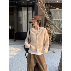 批发已出货 慵懒风双拉链连帽针织开衫外套女秋冬季简约百搭上衣