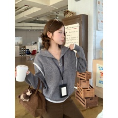 批发已出货 拼接半拉链高领<b class='q'>毛衣</b><b class='q'>女装</b>2026年春季百搭宽松针织衫