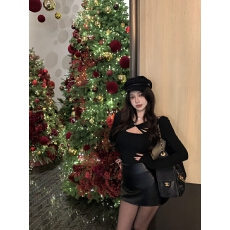 已出货 辣妹风黑色镂空长袖加绒T恤女冬季打底衫内搭上衣