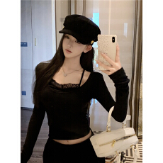 批发已出货 吊带蕾丝黑色<b class='q'>打底衫</b>女春秋纯欲内搭t恤