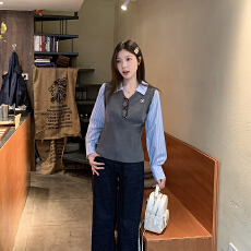 批发已出货 学院风小众假两件长袖衬衫上衣