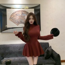 批发已出货 高领长袖针织连衣裙女<b class='q'>冬</b>季2026内搭裙修身辣妹风a字短裙