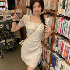 批发已出货 2026年夏季外出法式蕾丝花边短袖收腰显瘦包臀短裙