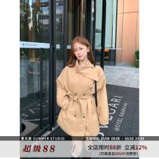 批发已出货 2026英伦风双排扣围脖领收腰中长款<b class='q'>风衣</b>外套女短款