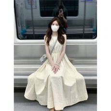 批发已出货 慵懒风宽松显瘦大摆裙法式复古收腰无袖背心连衣裙子