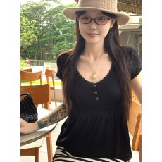 批发法式复古温柔风拼接设计感小众短袖娃娃衫夏季<b class='q'>新款</b>显瘦上衣女
