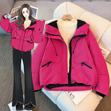 实拍冬季韩国东大门袖口撞色立领2025羽绒棉服女短款宽松加厚外套