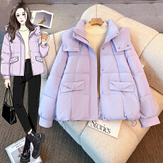 实拍2025新款棉服女时尚抽绳收腰大口袋韩版加厚宽松小个子外套