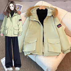 实拍工装派克服女棉袄2025冬季新款小个子短款棉衣棉服带毛领外套