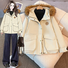 批发实拍大毛领派克<b class='q'>服</b>女中长款2025年新款冬季学生小个子加厚韩系<b class='q'>工装</b>