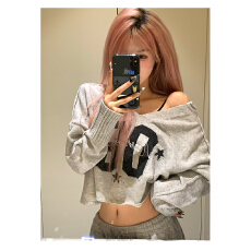 批发NECOYEP 美式设计感数字刺绣V领针织衫毛衣男女春秋休闲百搭上衣