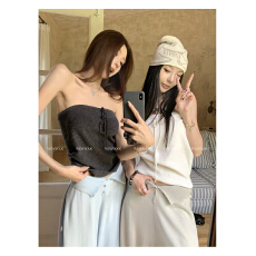 批发WENWAN【原生美女】两色绑带纯欲针织抹胸上衣