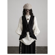 批发独INDULGE 民国书生·多层次拼接微光肌理感马夹女无袖外套马甲秋