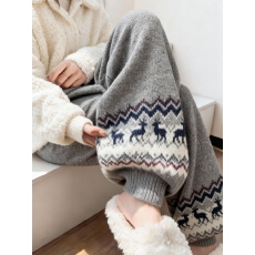 批发欧货重工灰色费尔岛提花垂感针织裤秋冬裤子加厚保暖束脚裤休闲裤