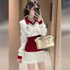 批发秋冬慵懒风针织套装女新款小个子穿搭<b class='q'>罩衫</b>上衣半身裙一整套