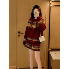批发巨好看红色毛衣套<b class='q'>装</b>女2026新款小个子秋冬穿搭提花<b class='q'>上衣</b><b class='q'>裤</b>子两件套