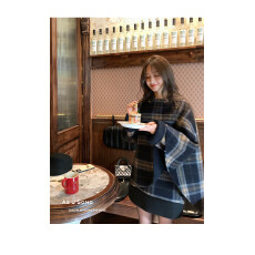 批发Hi美宋啊 Hogwarts 双面穿！不对称格纹羊驼毛双面呢大衣斗篷外套