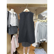 批发2025秋冬新款韩版宽松甜美减龄显瘦百搭蝴蝶结<b class='q'>波点</b>背心毛呢<b class='q'>连衣裙</b>