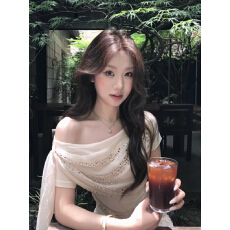 批发性感辣妹微透闪钻飘带短袖t恤女夏季内搭纯欲风收腰显瘦斜肩上衣