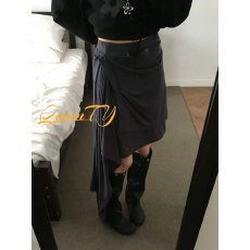 批发权童莹原山野韩系<b class='q'>黑色</b>不规则半身裙女复古中裙设计感a字裙<b class='q'>长裙</b>