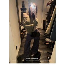 批发SUNONEONE【雾屿松间】莱赛尔<b class='q'>亚麻</b>斜肩漏肩针织衫女秋季长袖上衣