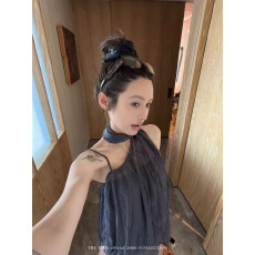 批发宁司 不规则挂脖斜肩外穿薄款背心女<b class='q'>夏</b>季气质高级感宽松百搭上衣