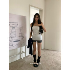 批发fortunee 白色花边褶皱纽扣抹胸背心女纯欲辣妹修身打底内搭上衣
