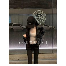 批发尤美子STAZF7酷飒辣妹黑色短款<b class='q'>皮衣</b>女秋复古机车风多拉链百搭夹克
