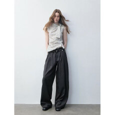 批发【零一专属】夏季<b class='q'>格子</b>小高领系带收腰上衣女新款显瘦气质百搭衬衫