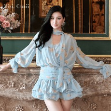 批发Misi,Camii2026<b class='q'>夏</b>季新款女装芍药花晕染抽褶连衣裙时尚性感百搭