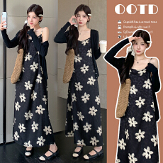 批发实拍~2026春季新品气质缎面吊带印花两件套