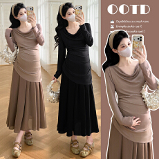 实拍现~2026春季新款气质拼接网纱大码高级感孕妇连衣裙