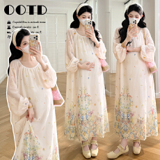 批发实拍~法式温柔风晕染<b class='q'>连衣裙</b>女2026春季新款孕妇绝美圆领气质长裙