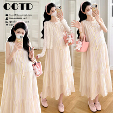 批发实拍~夏季新品韩系减龄无袖彩条度假风连衣裙