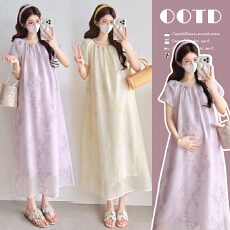 实拍现~2026夏季新款重工刺绣雪纺连衣裙大码裙