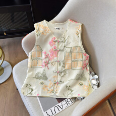 批发新中式国风<b class='q'>欧根纱</b>马甲开衫女2025秋季新款高级感无袖坎肩马夹上衣