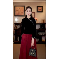 批发新中式国风黑色刺绣修身内搭长袖打底衬衫女秋冬唐装小衫上衣2025