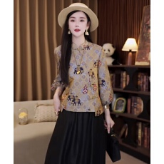 批发新中式国风2026春季<b class='q'>新款</b>老钱风气质衬衫蜀锦上衣五分袖上衣<b class='q'>女</b>