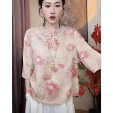 批发新中式国风提花<b class='q'>衬衫</b>女宽松<b class='q'>真丝</b>上衣2026春刺绣袖口长袖小衫
