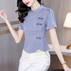 批发新中式国风提花<b class='q'>衬衫</b>女修身<b class='q'>真丝</b>上衣2026春袖口长袖小衫