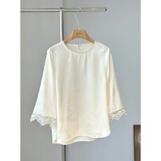 批发新中式国风<b class='q'>缎面</b>提花五分袖衬衫女内搭气质通勤上衣薄款宽松打底衫