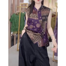 批发新中式国风香云纱无袖立领马甲女士夏季复古奥黛小衫唐装背心上衣